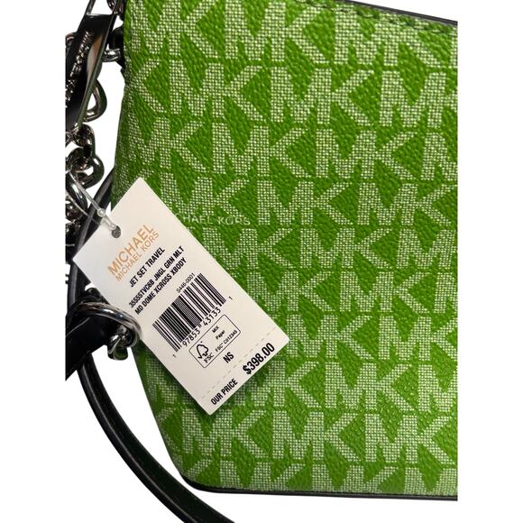 Michael Kors Jet Set Travel Crossbody Bag Colorblock Logo Green Beige NWT - Picture 4 of 7